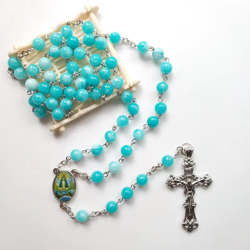 Christianartworkshop Chapelet en alliage avec pierre bleue ronde de 8 mm et crucifix - image 4