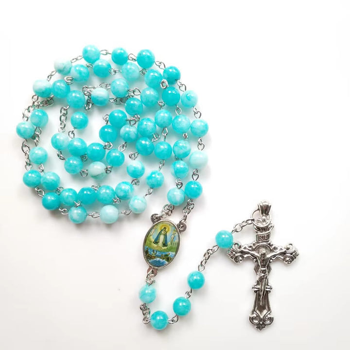 Christianartworkshop Chapelet en alliage avec pierre bleue ronde de 8 mm et crucifix - image 3