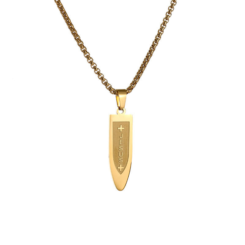 Christianartworkshop Collier pendentif croix divine de Jésus gravée, style moderne - Or - image 5