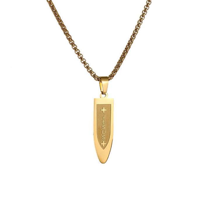 Christianartworkshop Collier pendentif croix divine de Jésus gravée, style moderne - Or - image 5