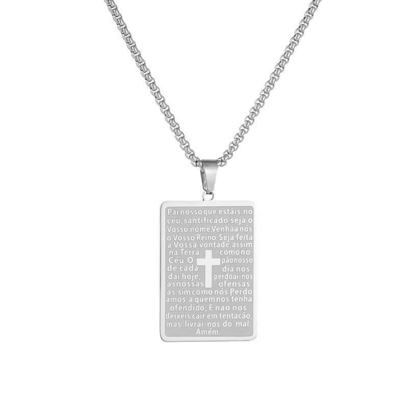 Christianartworkshop Collier pendentif croix style classique avec verset du Notre Père - image 2