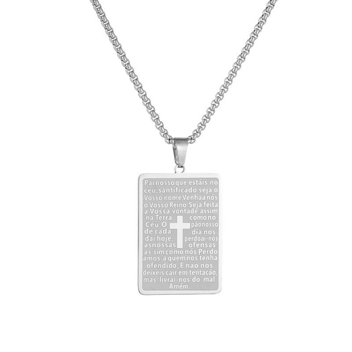 Christianartworkshop Collier pendentif croix style classique avec verset du Notre Père - image 2