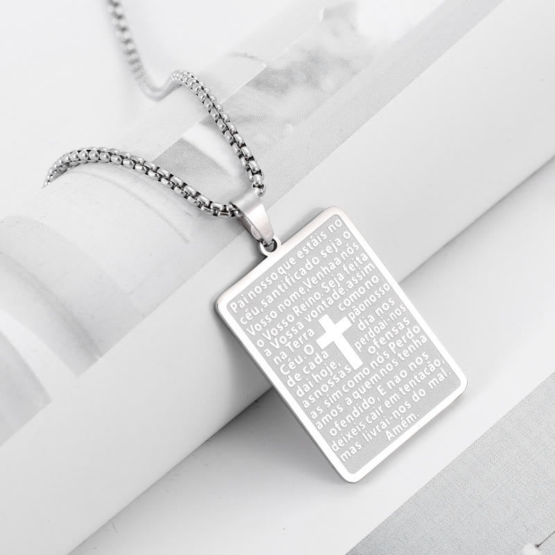 Christianartworkshop Collier pendentif croix style classique avec verset du Notre Père - Argent - image 1