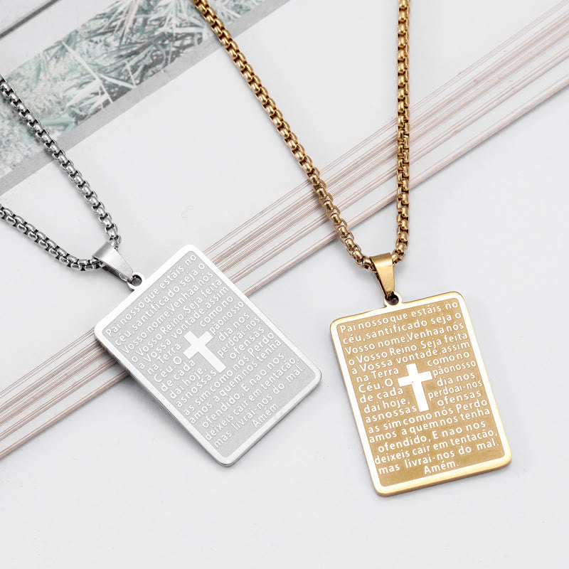 Christianartworkshop Collier pendentif croix style classique avec verset du Notre Père - image 0