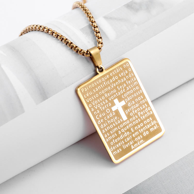Christianartworkshop Collier pendentif croix style classique avec verset du Notre Père - Or - image 3