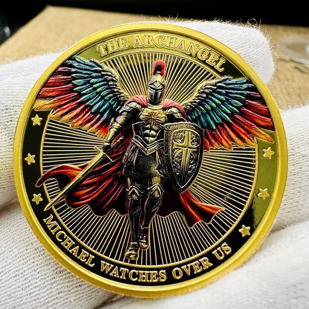 Christianartworkshop Pièce de monnaie de style classique représentant l'archange Saint Michel, protecteur, inspirée du Psaume 91:10-11, renforçant les liens. - Archange Michel - image 0