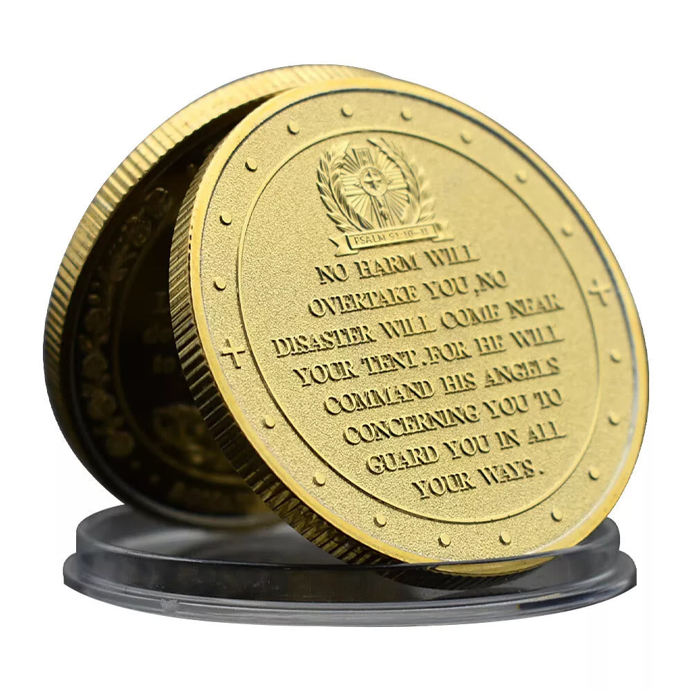 Christianartworkshop Pièce de monnaie de style classique représentant l'archange Saint Michel, protecteur, inspirée du Psaume 91:10-11, renforçant les liens. - image 2