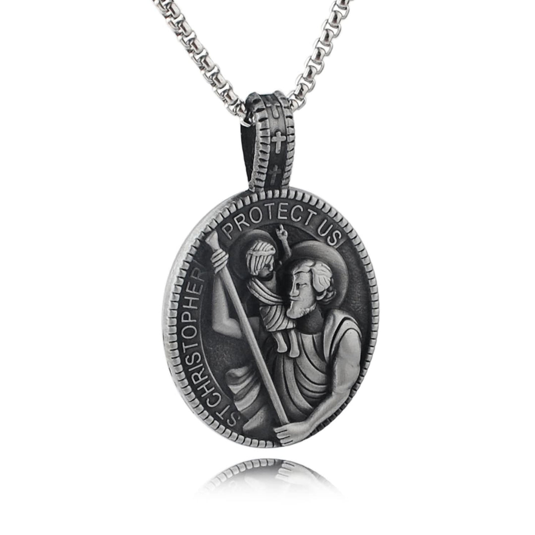 Christianartworkshop Collier pendentif Saint Christophe de style classique, orné d'une représentation de notre protection - Noir - image 0