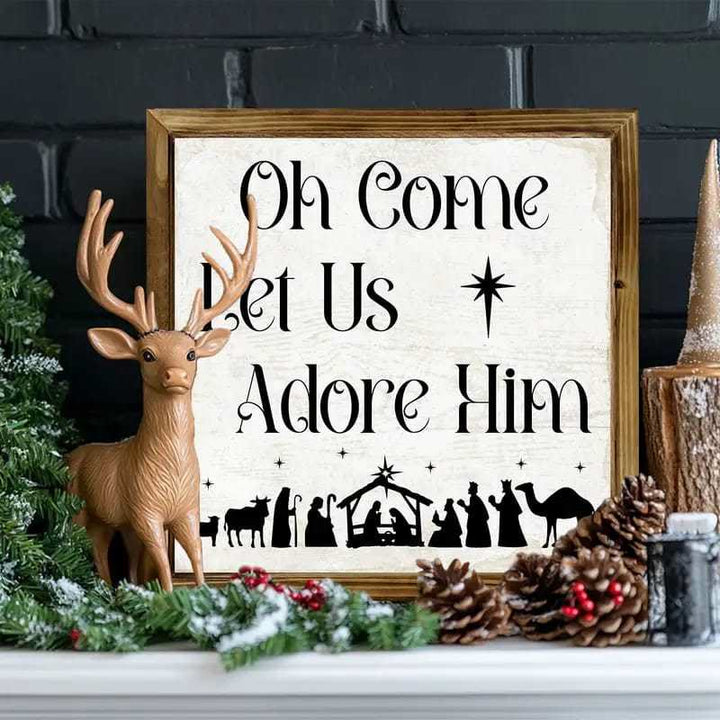 Christianartworkshop Décorations en bois pour la scène de la Nativité, style classique « Oh Come Let Us Adore Him » - Crèche - image 0