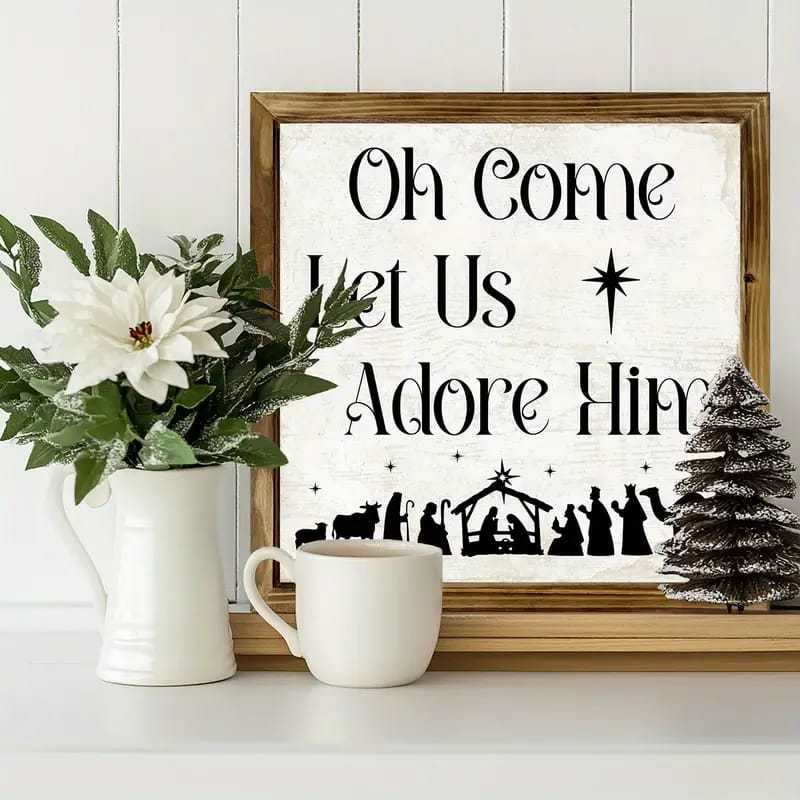 Christianartworkshop Décorations en bois pour la scène de la Nativité, style classique « Oh Come Let Us Adore Him » - image 3