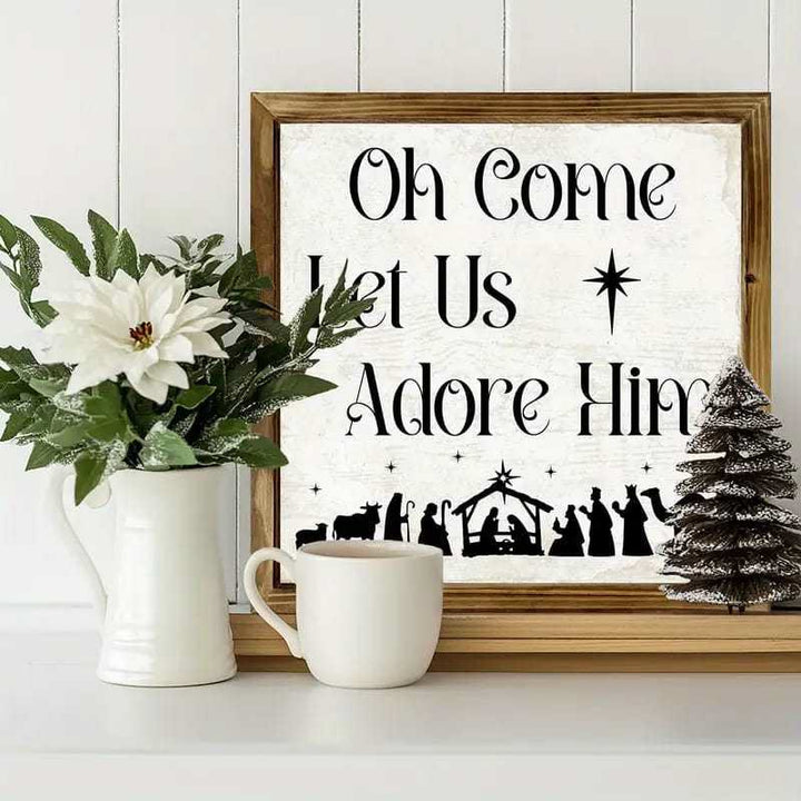 Christianartworkshop Décorations en bois pour la scène de la Nativité, style classique « Oh Come Let Us Adore Him » - image 3