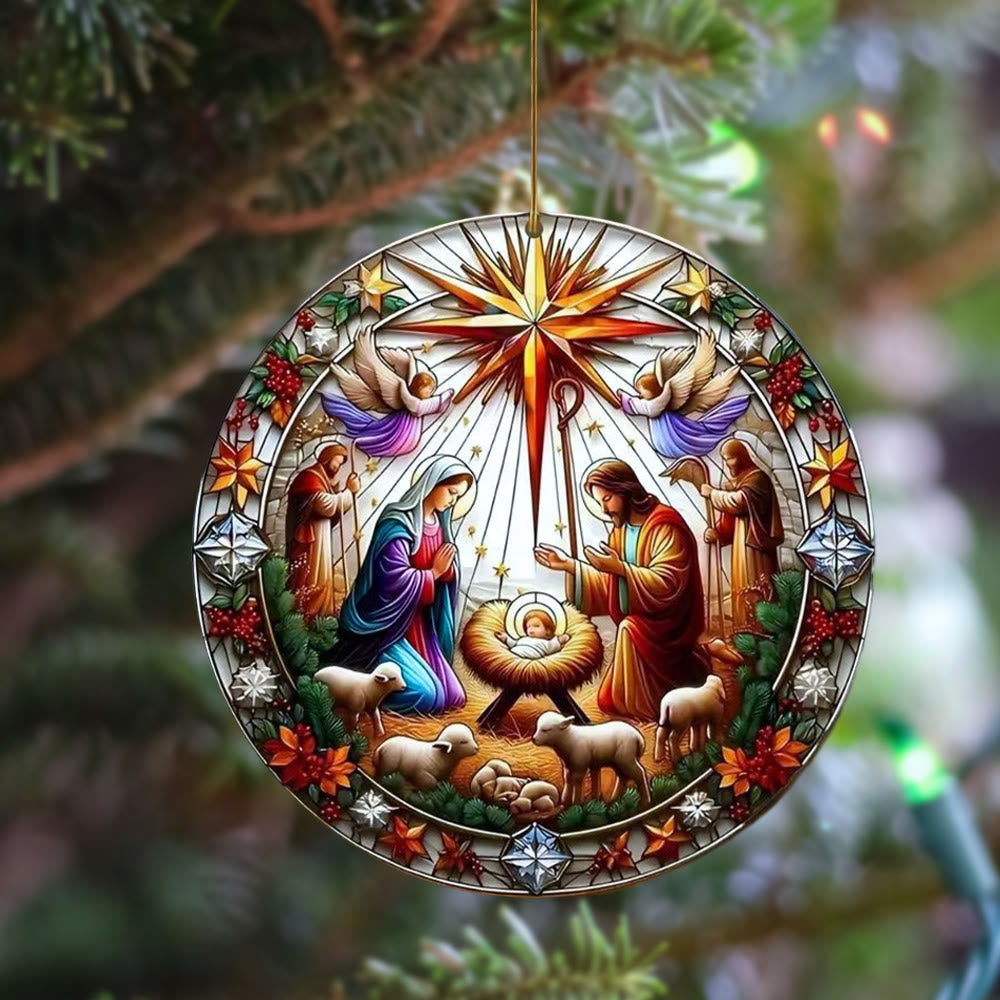 Christianartworkshop Styles de vitraux, ornements de crèche colorés à suspendre B - Céramique - image 0