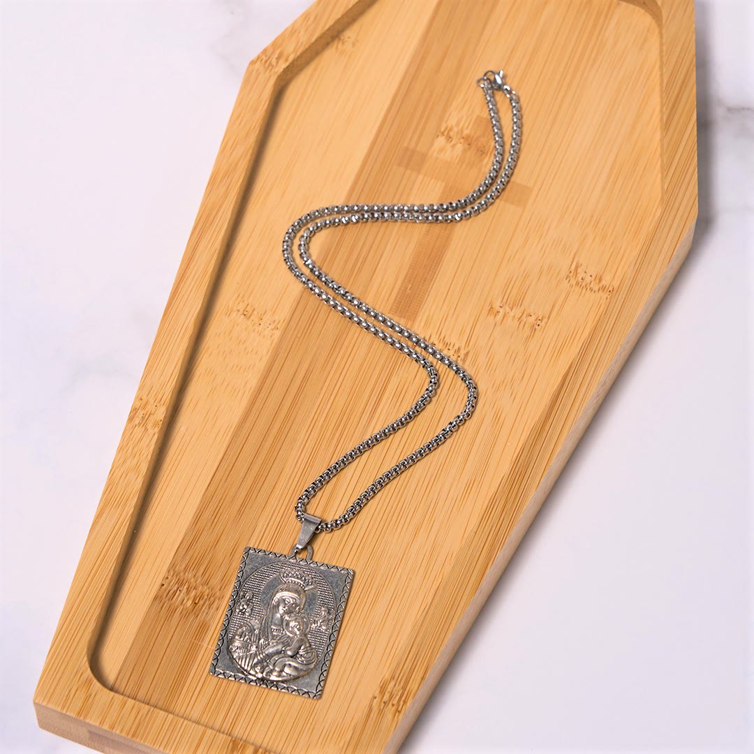 Christianartworkshop Collier pendentif style classique avec médaille représentant Jésus et Marie à l'Enfant. - image 3