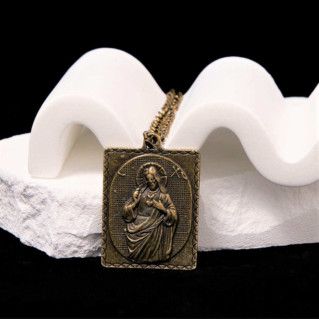 Christianartworkshop Collier croix du Sacré-Cœur sculpté en bronze de style classique européen - image 1