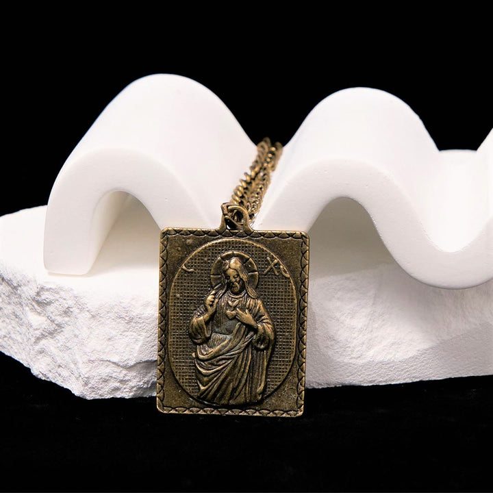 Christianartworkshop Collier croix du Sacré-Cœur sculpté en bronze de style classique européen - image 1