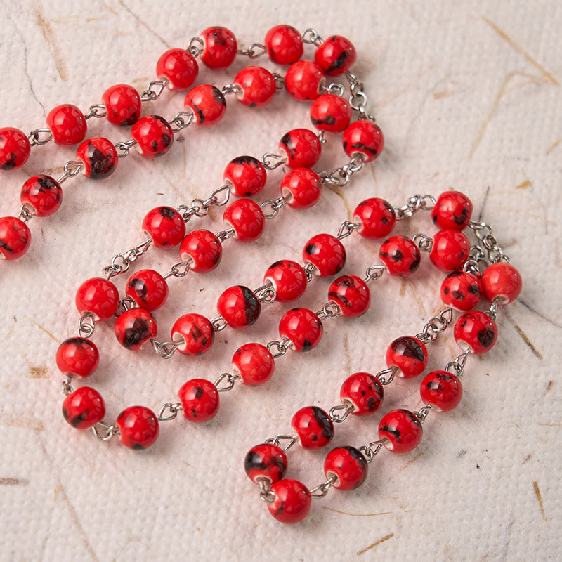 Christianartworkshop Chapelet Notre-Dame de Guadalupe et crucifix en céramique rouge ronde de 8 mm, chaîne en alliage - image 7