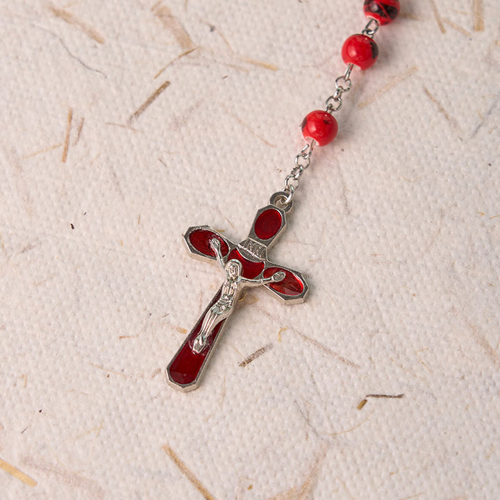 Christianartworkshop Chapelet Notre-Dame de Guadalupe et crucifix en céramique rouge ronde de 8 mm, chaîne en alliage - image 6