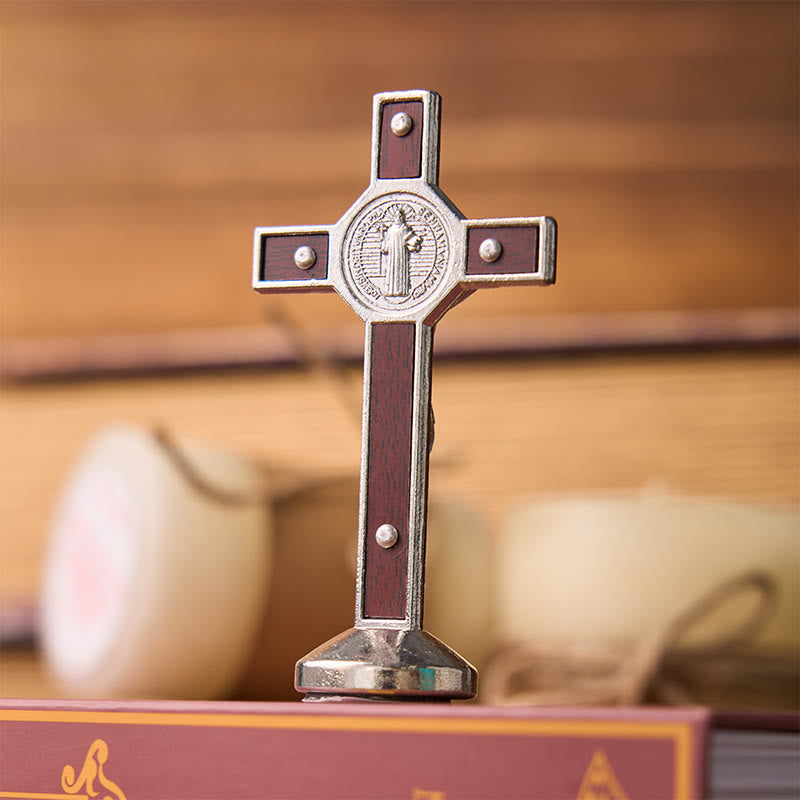 Christianartworkshop Ornement de croix de Saint Benoît en alliage incrusté de bois, de style classique européen traditionnel - image 9