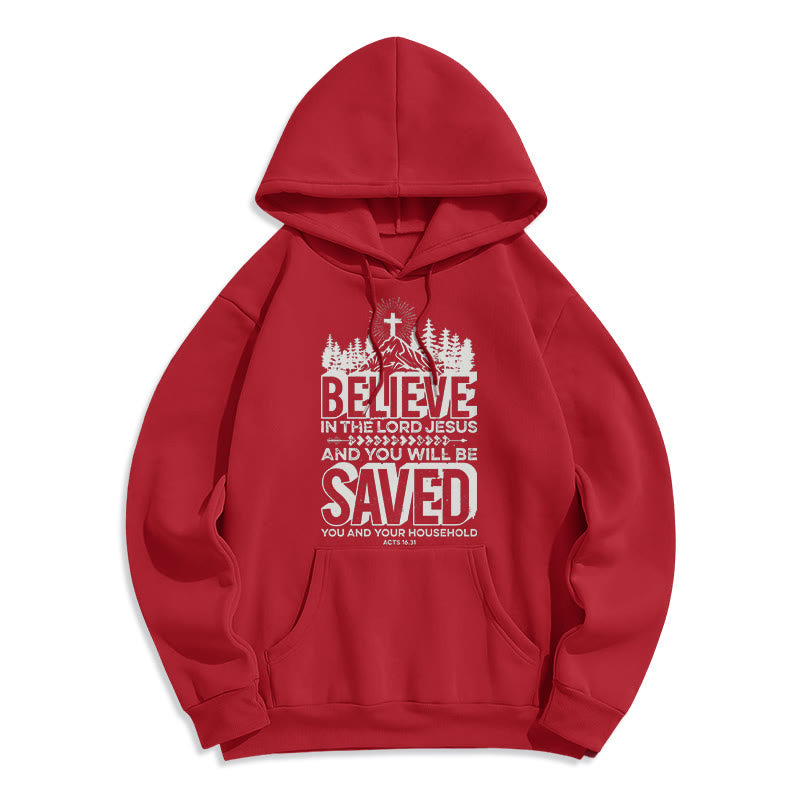 Christianartworkshop Sweat à capuche en polyester doublé polaire style moderne « Crois en Jésus Seigneur » - Rouge - 2XL - image 35