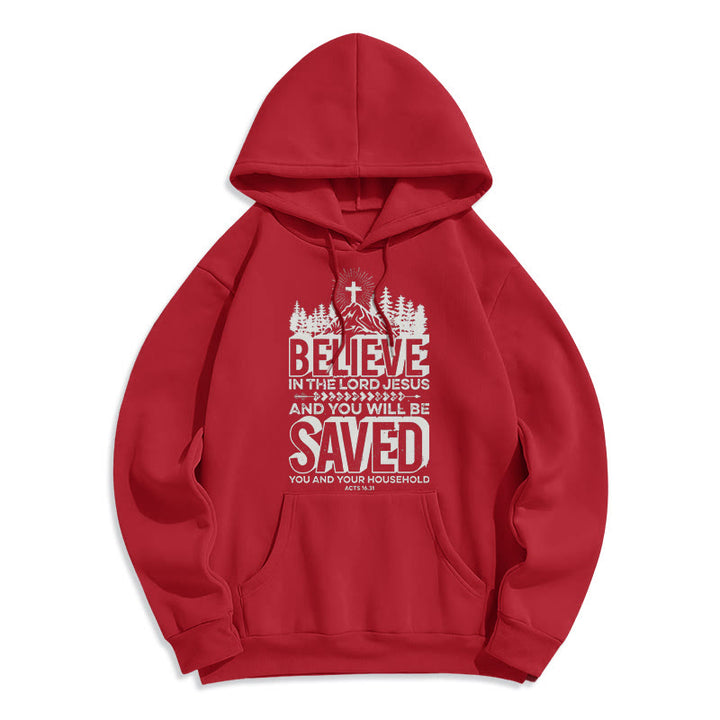 Christianartworkshop Sweat à capuche en polyester doublé polaire style moderne « Crois en Jésus Seigneur » - Rouge - 2XL - image 35