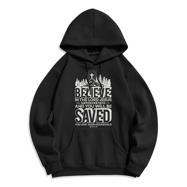 Christianartworkshop Sweat à capuche en polyester doublé polaire style moderne « Crois en Jésus Seigneur » - Noir - 2XL - image 0