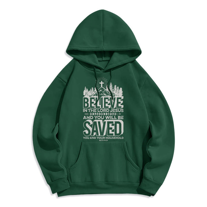 Christianartworkshop Sweat à capuche en polyester doublé polaire style moderne « Crois en Jésus Seigneur » - Vert - 2XL - image 20