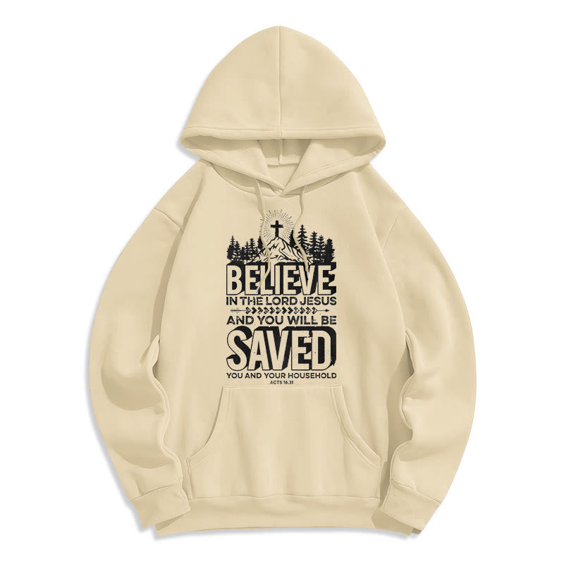 Christianartworkshop Sweat à capuche en polyester doublé polaire style moderne « Crois en Jésus Seigneur » - Beige - 2XL - image 10
