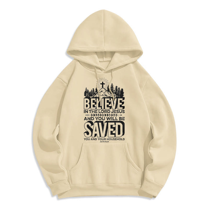 Christianartworkshop Sweat à capuche en polyester doublé polaire style moderne « Crois en Jésus Seigneur » - Beige - 2XL - image 10