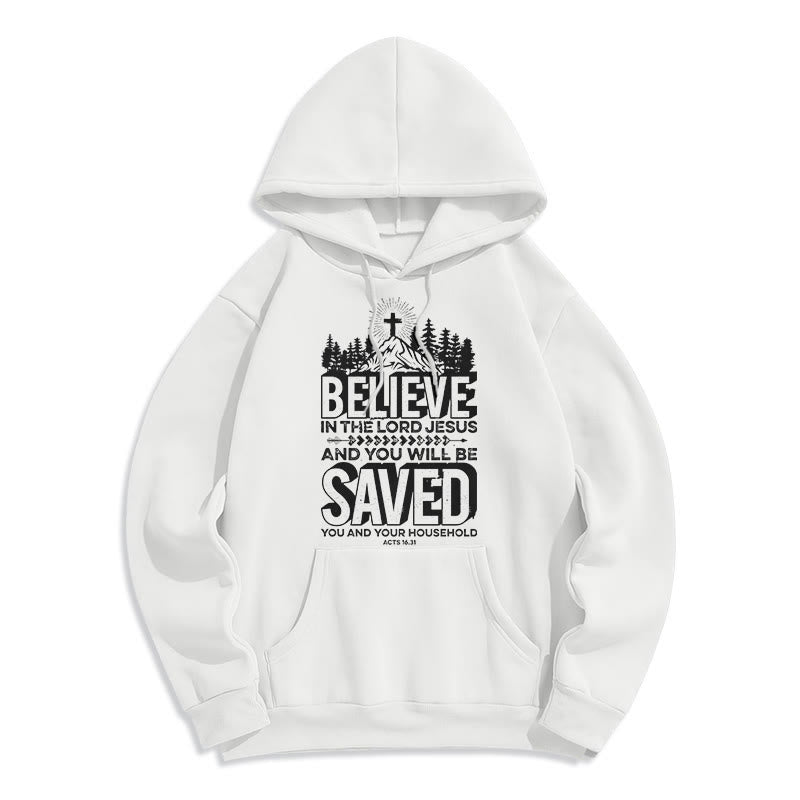 Christianartworkshop Sweat à capuche en polyester doublé polaire style moderne « Crois en Jésus Seigneur » - Blanc - 2XL - image 5