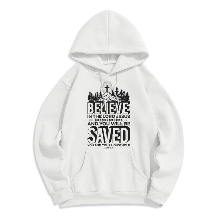 Christianartworkshop Sweat à capuche en polyester doublé polaire style moderne « Crois en Jésus Seigneur » - Blanc - 2XL - image 5