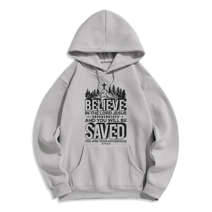 Christianartworkshop Sweat à capuche en polyester doublé polaire style moderne « Crois en Jésus Seigneur » - Gris - 2XL - image 30