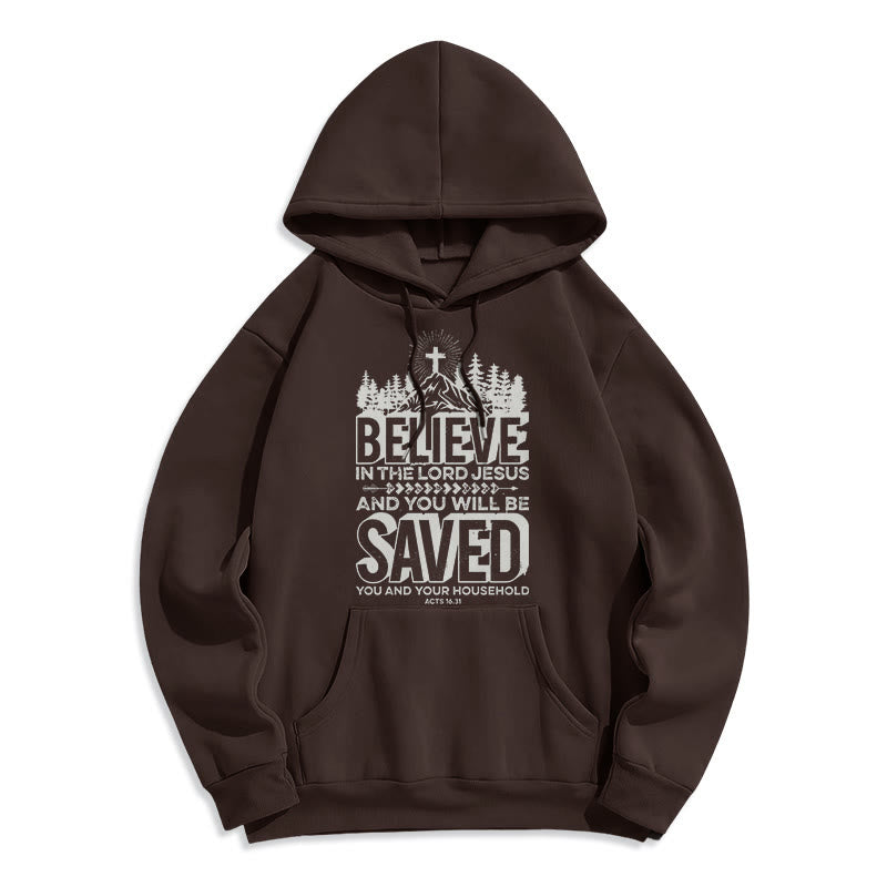 Christianartworkshop Sweat à capuche en polyester doublé polaire style moderne « Crois en Jésus Seigneur » - Brun - 2XL - image 15
