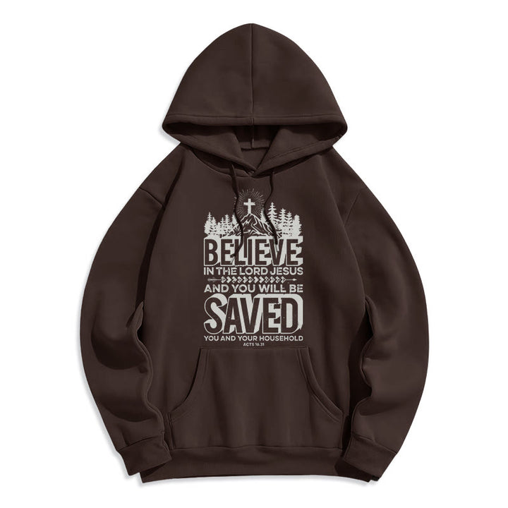 Christianartworkshop Sweat à capuche en polyester doublé polaire style moderne « Crois en Jésus Seigneur » - Brun - 2XL - image 15