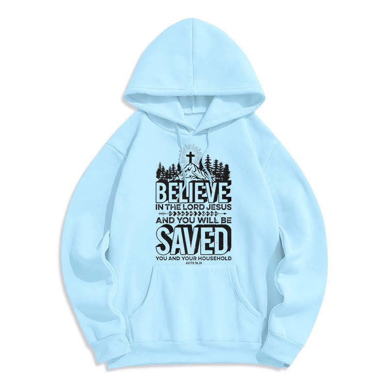 Christianartworkshop Sweat à capuche en polyester doublé polaire style moderne « Crois en Jésus Seigneur » - Bleu - 2XL - image 25