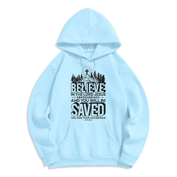 Christianartworkshop Sweat à capuche en polyester doublé polaire style moderne « Crois en Jésus Seigneur » - Bleu - 2XL - image 25