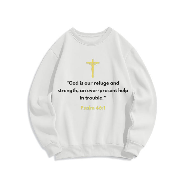 Sweat-shirt en polyester doublé polaire style classique Christianartworkshop « Dieu est notre refuge et notre force » - Blanc - 2XL - image 5