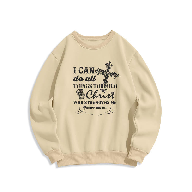 Sweat-shirt en polyester doublé polaire avec citation « Je peux tout faire » de Christianartworkshop - Beige - 2XL - image 10