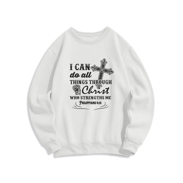 Sweat-shirt en polyester doublé polaire avec citation « Je peux tout faire » de Christianartworkshop - Blanc - 2XL - image 0