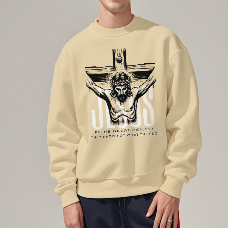 Sweat-shirt en polyester doublé polaire avec croix « Père, pardonne-leur » style classique de Christianartworkshop - image 12