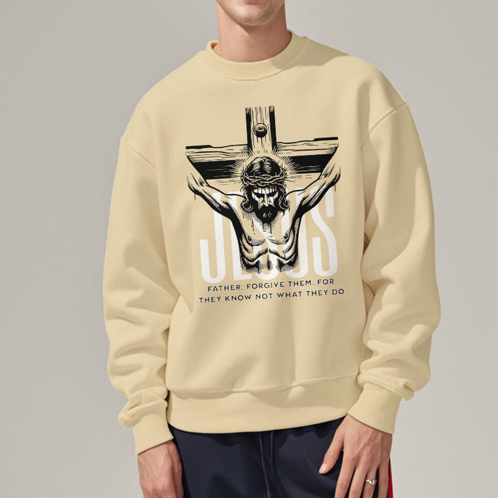 Sweat-shirt en polyester doublé polaire avec croix « Père, pardonne-leur » style classique de Christianartworkshop - image 12
