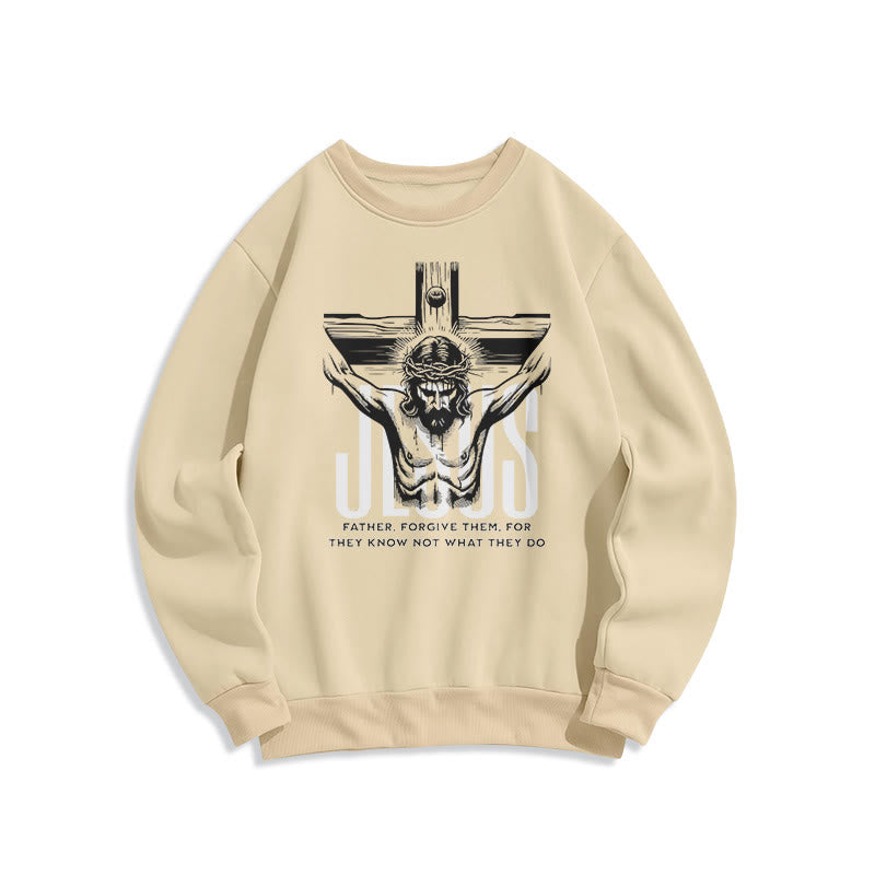 Sweat-shirt en polyester doublé polaire avec croix « Père, pardonne-leur » style classique de Christianartworkshop - Beige - 2XL - image 10