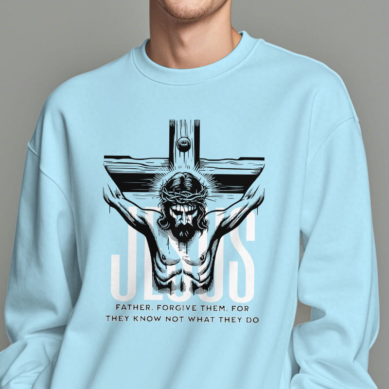 Sweat-shirt en polyester doublé polaire avec croix « Père, pardonne-leur » style classique de Christianartworkshop - image 28
