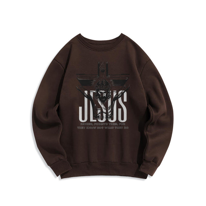 Sweat-shirt en polyester doublé polaire avec croix « Père, pardonne-leur » style classique de Christianartworkshop - Brun - 2XL - image 15
