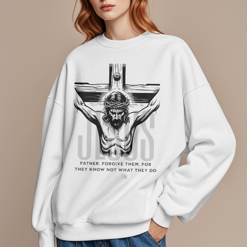 Sweat-shirt en polyester doublé polaire avec croix « Père, pardonne-leur » style classique de Christianartworkshop - image 8