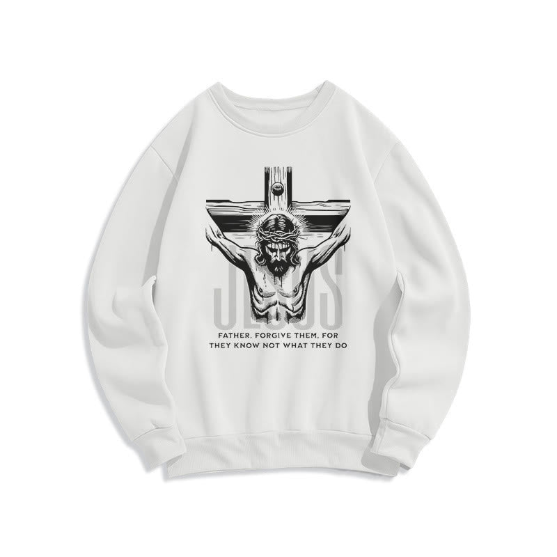Sweat-shirt en polyester doublé polaire avec croix « Père, pardonne-leur » style classique de Christianartworkshop - Blanc - 2XL - image 5