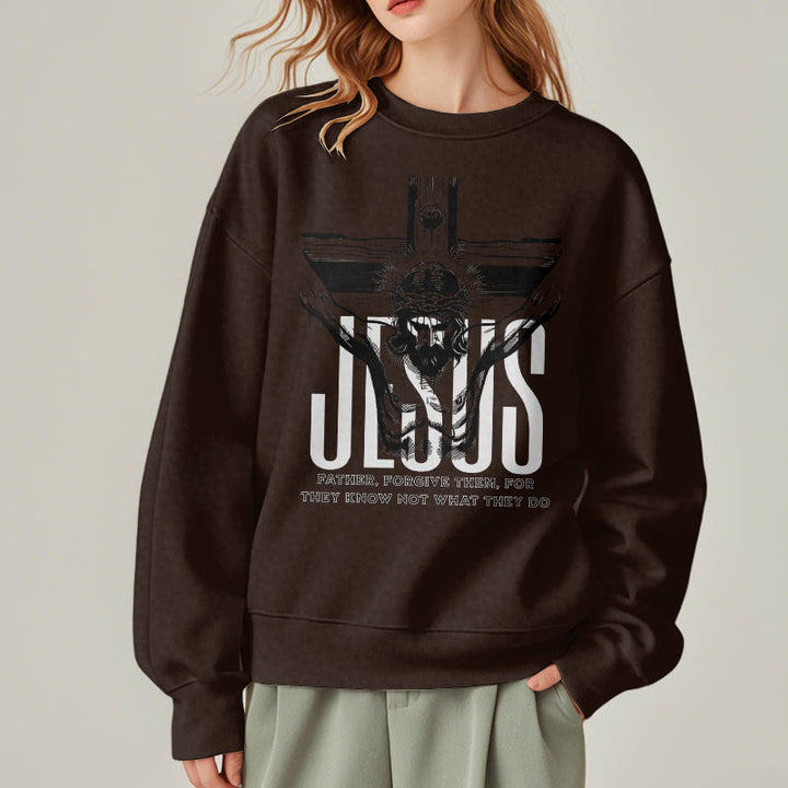 Sweat-shirt en polyester doublé polaire avec croix « Père, pardonne-leur » style classique de Christianartworkshop - image 17