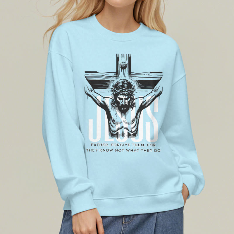 Sweat-shirt en polyester doublé polaire avec croix « Père, pardonne-leur » style classique de Christianartworkshop - image 27