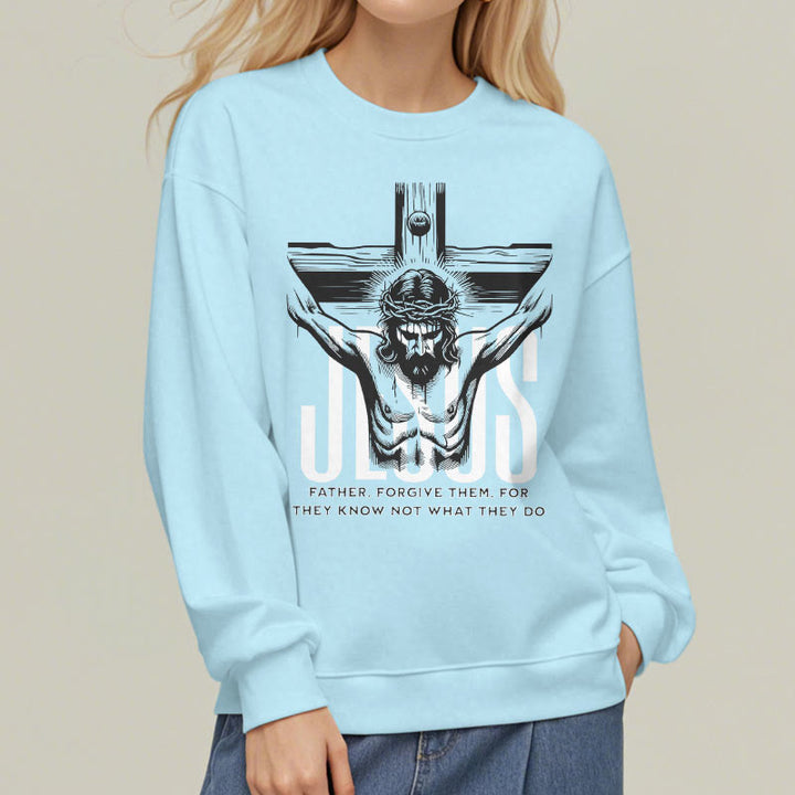 Sweat-shirt en polyester doublé polaire avec croix « Père, pardonne-leur » style classique de Christianartworkshop - image 27