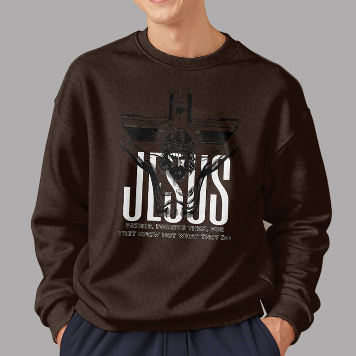 Sweat-shirt en polyester doublé polaire avec croix « Père, pardonne-leur » style classique de Christianartworkshop - image 18
