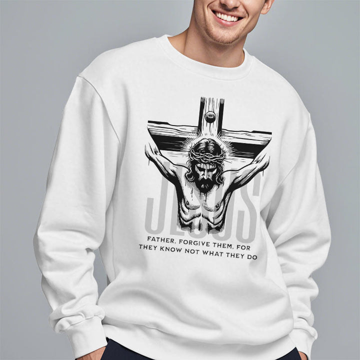 Sweat-shirt en polyester doublé polaire avec croix « Père, pardonne-leur » style classique de Christianartworkshop - image 7